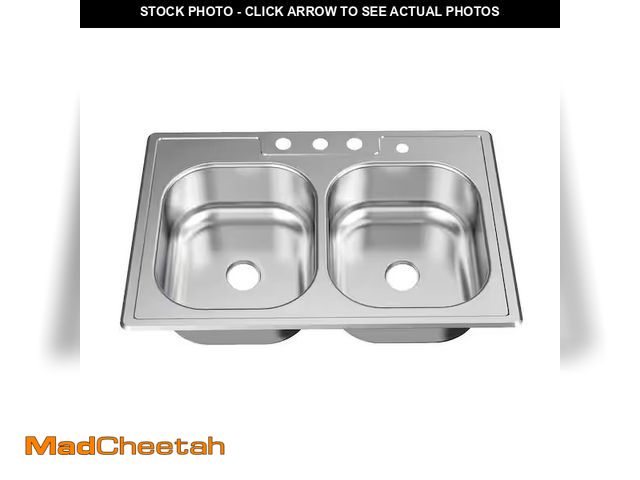 Lot 74-14329322 - Glacier Bay 33in. Drop-In 50/50 Double Bowl 22 Gauge Kitchen Sink - UNUSED