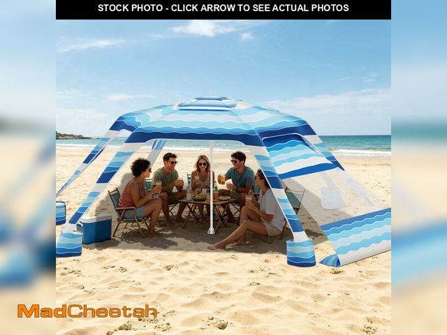 Lot 74-14607691 - Beach Cabana with Side Wall, UV Protection Beach Canopy for Sand with 6 Corners, Tent Sun Shelter Te...