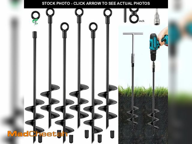 Lot 74-14059174 - Fabulas Ground Anchors Screw in, 18 Inch Heavy Duty Swing Set Ground Anchor Kit 6 Pack, Spiral Earth...