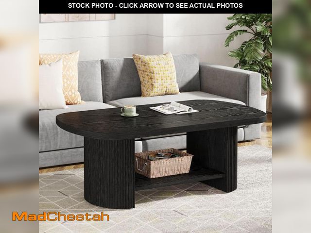 Lot 74-12424599 - BYBLIGHT Allan 45.2 in. Black Rectangle Engineered Wood Fluted Coffee Table with Storage Shelf - UNU...