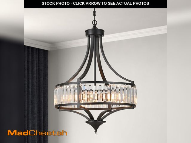 Lot 74-13711436 - 3WWWUEE Modern Black Crystal Chandelier, 20 Inch Large Ceiling Pendant Light Fixture with 50'' Adjus...