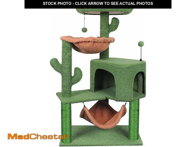 Lot 74-13584332 - YUNIQUE Cat Tree with Cat Condo Scratch Post and Big Hammock, Green - USED
