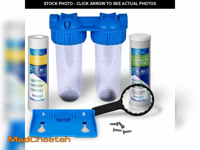 Lot 74-14379882 - Dual Whole House Water Filter System, Transparent Standard Housings, Presser Relief Button, 3/4Ã¢â¬...