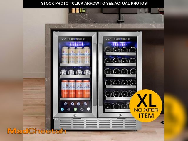 Lot 74-11915003 - TITTLA 30.31 in. Dual Zone 33-Wine Bottles and 80-Cans Beverage, Wine Cooler in Silver Shutter Shape...