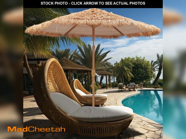 Lot 74-13817821 - Autlaycil 7.5FT Grass Tiki Patio Umbrella Outdoor Table Umbrella with Push Button Tilt and Crank - U...