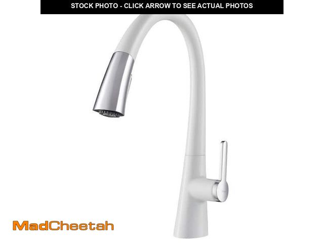 Lot 74-12376281 - KRAUS Nolen Single-Handle Pull-Down Sprayer Kitchen Faucet with Dual Function Sprayer in Chrome/Whit...