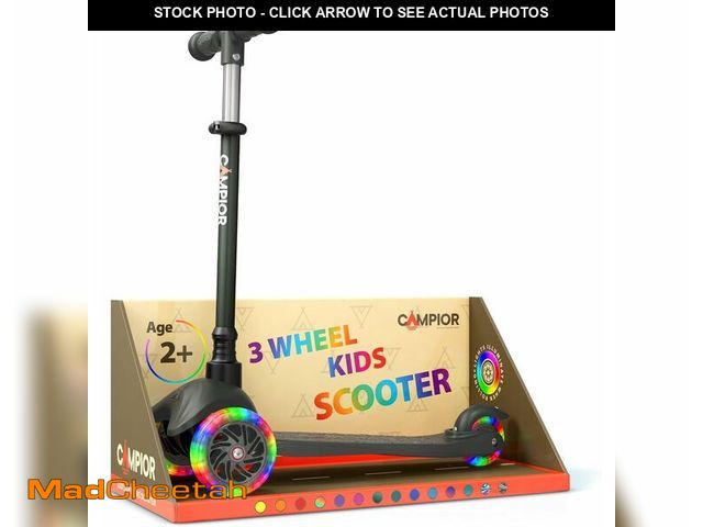 Lot 74-12543902 - Campior Black Mini 3 Wheel Scooter for Kids - Lean-to-Steer with LED Light-Up Wheels, Adjustable Han...
