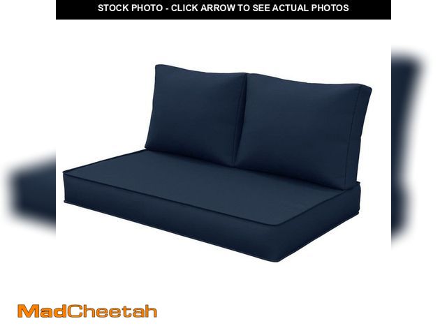Lot 74-12465488 - WNP 46 in. x 26 in. Outdoor Patio Replacement Loveseat Cushion Set with Backrest Navy - UNUSED