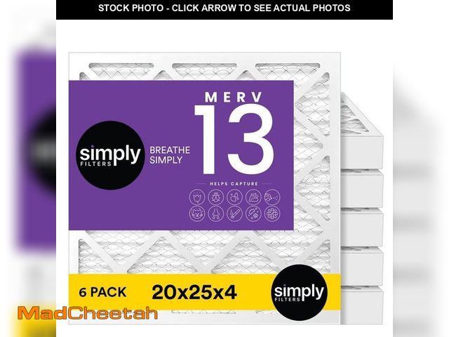 Lot 74-14306558 - Simply 20 in. x 25 in. x 4 in. MERV 13 FPR 10 Pleated Furnace Air Filter (6-Pack) - UNUSED