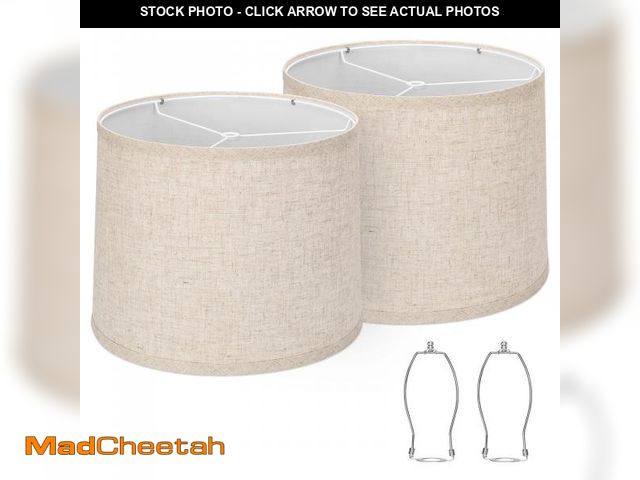 Lot 74-12309098 - Lampshades Set of 2, Drum Lampshades 11.6" Top x 12.6" Bottom x 9.8" High, Seaside village Medium La...