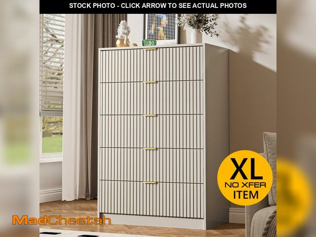 Lot 74-13791583 - (MISSING HARDWARE) MAISONARIA 5 Drawer Dresser for Bedroom, Tall Dresser Chest of Drawers with Gold ...