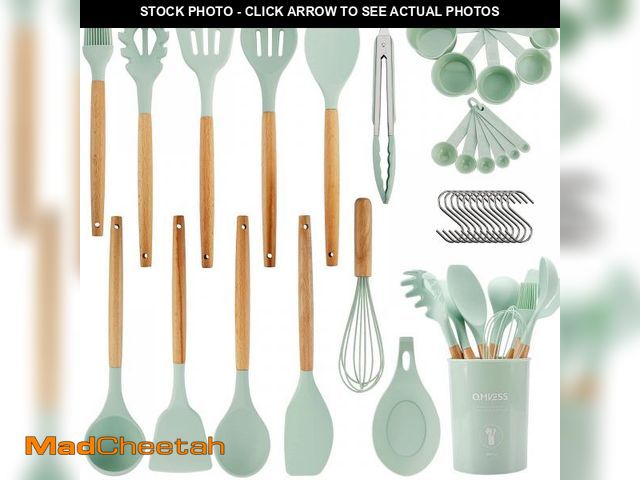 Lot 74-12312014 - QMVESS Silicone Kitchen Utensils Set, 35 Pcs Non-Stick Cooking Utensils Set, Sturdy Insulation Woode...