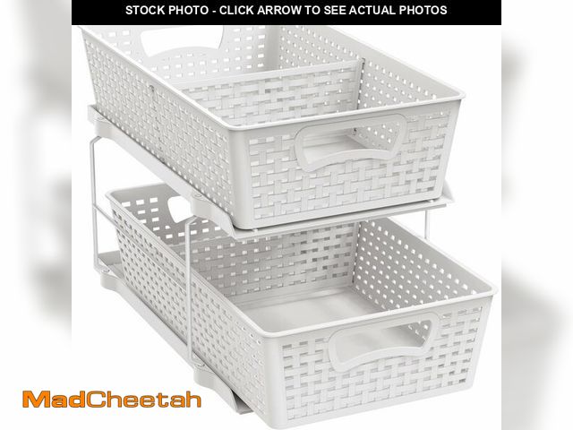 Lot 74-13548389 - Simple Houseware 2 Tier Bathroom Organizer Tray Pull-Out Sliding Drawer, Under Sink Storage, White -...