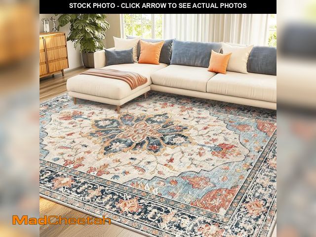 Lot 74-12536062 - SUSIELADY 8'x10' Area Rug, Washable, Non-Slip, Vintage Floral Distress Print Medallion Carpet for Li...