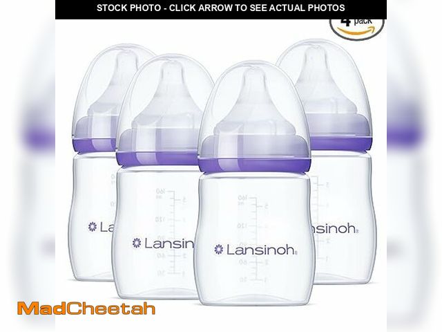 Lot 74-14257679 - Lansinoh Anti-Colic Baby Bottles, BPA-Free Plastic, 5 Ounces, 4 Count, Extra Slow Flow Nipples (Size...
