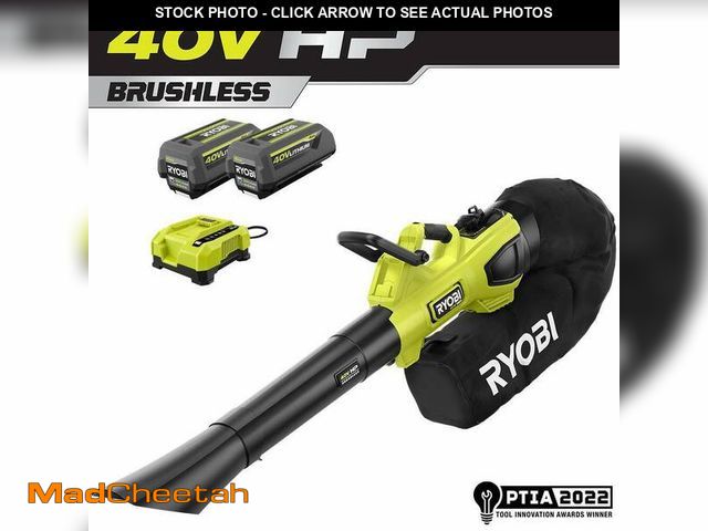 Lot 74-12799442 - Ryobi 40V HP Brushless 600 CFM Cordless Leaf Blower/Mulcher/Vacuum With (2) 4.0 Ah Batteries And Cha...