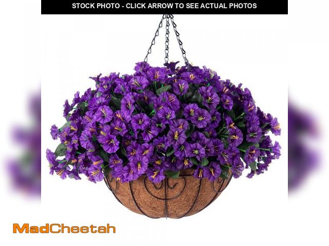 Lot 74-12303489 - Artificial Fake Hanging Flowers Plants Basket for Outdoor Spring Summer Decoration, Faux Silk Flower...