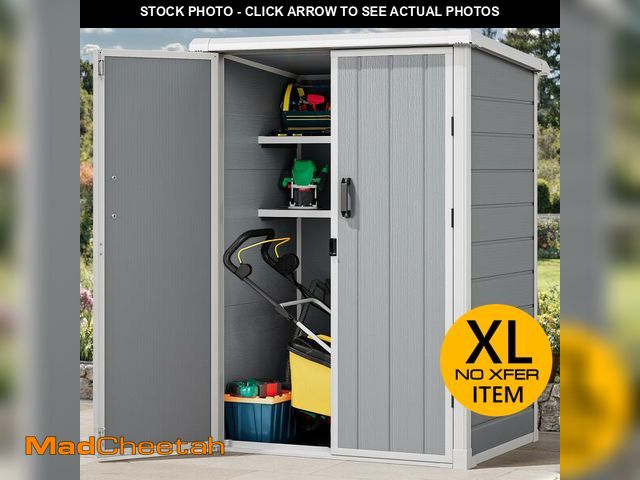 Lot 74-12630422 - DWVO 60 Cuft Outdoor Tall Storage Shed with 2 Shelves, Weatherproof Vertical Tool Shed with Floor &a...