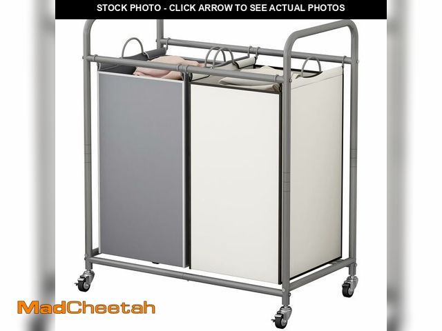 Lot 74-14053245 - SUOERNUO Laundry Hamper Basket 2 Bag Laundry Sorter Cart with Rolling Lockable Wheels and Removable ...
