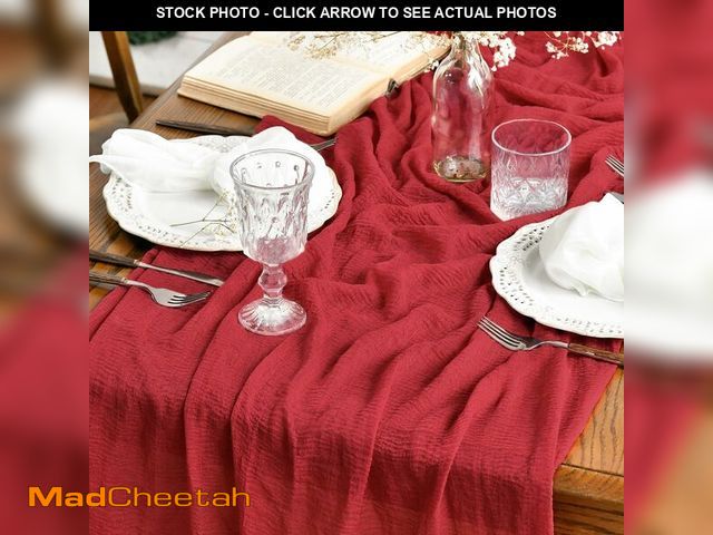 Lot 74-14144742 - Artoid Mode Boho Gauze Red 3 Pieces Wedding Table Runner, 120 Inch Cheesecloth Christmas Fabric Kitc...