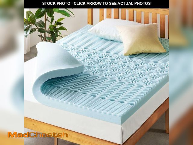 Lot 74-14068253 - Mellow 4 Inch 5-Zone Memory Foam Mattress Topper, Cooling Gel Infusion, Dorm Essentials, Queen Blue ...