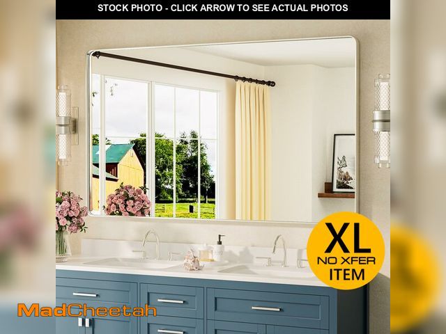 Lot 74-12614595 - TETOTE 60 x 36 Inch Brushed Nickel Bathroom Mirror Metal Framed Bathroom Mirror, Tempered Glass, Mod...