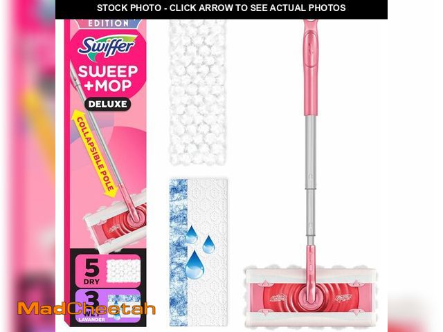 Lot 74-13042453 - (MISSING MOPPING CLOTHS) Swiffer Sweep and Mop Deluxe, Limited Edition Pink Wicked: for Good, 2-in-1...