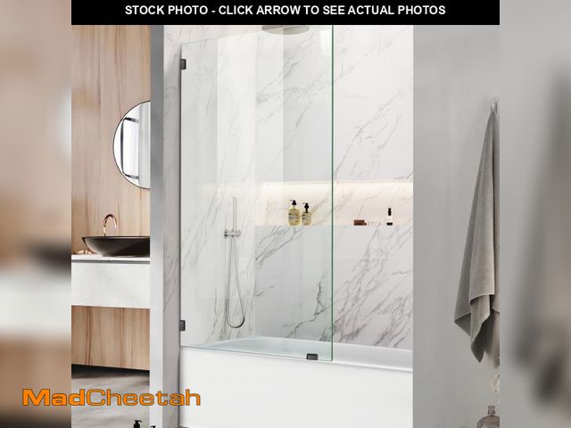 Lot 74-12195819 - 34" W x 58" H Frameless Single Fixed Bath Panel, Fixed Bathtub Screen with Clamps, 1/4" Clear Glass,...