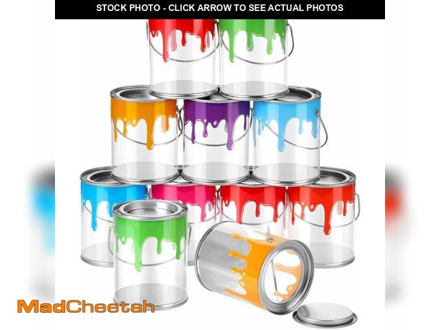 Lot 74-13710389 - Reallnaive 12 Pcs Paint Cans Art Party Favors Clear Empty Paint Cans with Lids Mini Transparent Plas...