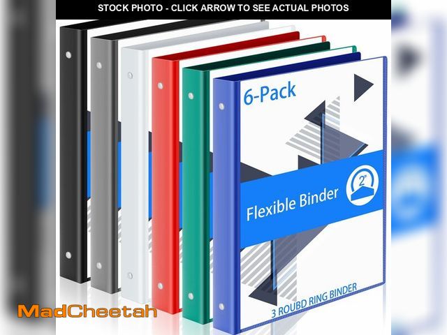 Lot 74-13714943 - Fulmoon 6 Pack Plastic 3 Ring Binder Assorted Colors Economy Flexible Round Ring Presentation Binder...