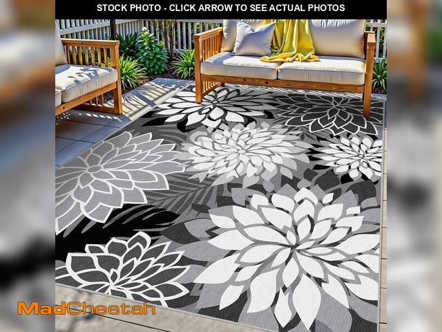 Lot 74-13709070 - 9x12 Outdoor Area Rug Washable Multicolored Patio Rug Tropical Botanical Floral Chenille Waterproof ...