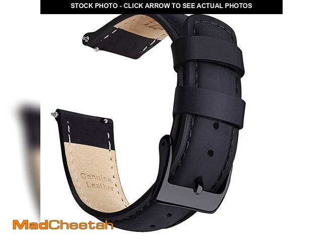 Lot 74-14480321 - Ritche Genuine Black Leather Watch Band 22mm Classic Vintage Quick Release Top Grain Leather Watch S...