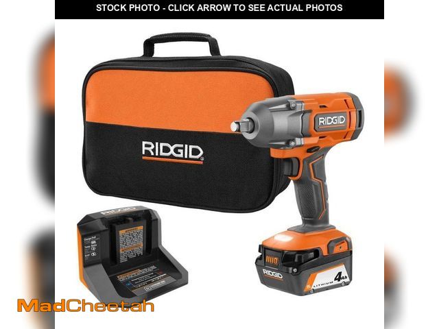 Lot 74-14559165 - RIDGID 18V Cordless 1/2 in. Impact Wrench Kit with 4.0 Ah Battery and Charger - UNUSED