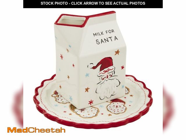 Lot 74-12975620 - Mud Pie Cookies For Santa Set; platter 6 1/2" dia | carton 4 1/2" x 3" - USED