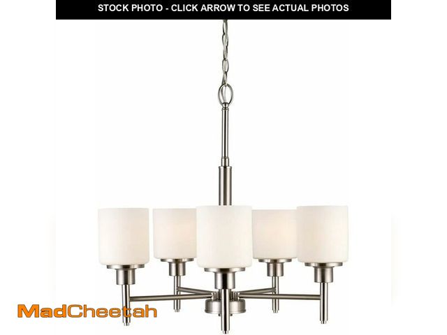 Lot 74-12759837 - Aubrey 5-Light Chandelier, Satin Nickel Finish, Frosted Glass Shades, Dimmable, for Dining Room, Foy...