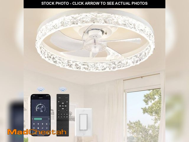 Lot 74-14113493 - HINNIXY 20 in. Smart Indoor Fresh White Crystal Flush Mount Color Changing LED Ceiling Fan with Ligh...