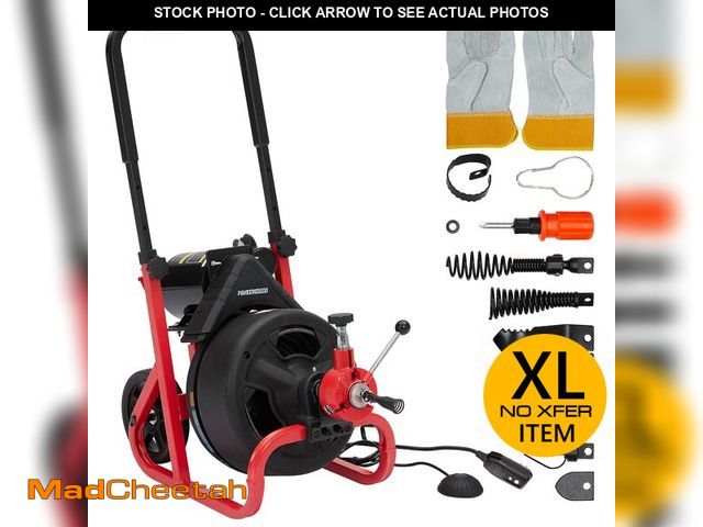 Lot 74-13636824 - Drain Cleaner Machine, 100 Ft X 3/8 Inch Electric Drain Auger with 6 Cutters Gloves, Auto Feed Drain...