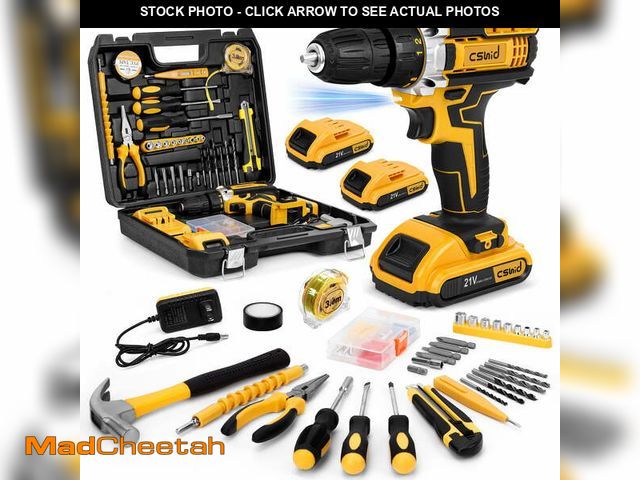 Lot 74-13816561 - Cshidworld Tool Set with 21V Cordless Drill, Drill Set with 2 Batteries and Charger, 95PCS Electric ...