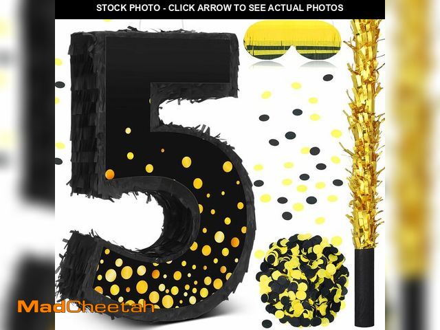 Lot 74-12716065 - Poen Pinata for Birthday Party Decorations Black Gold Pinata with Blindfold Stick Confetti and Eye M...