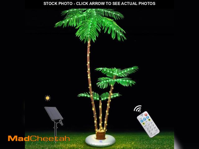 Lot 74-12311228 - OUSHENG Solar Lighted Palm Tree for Outside Patio, 6' 3 Trunks Outdoor Christmas Decoration Decor, L...