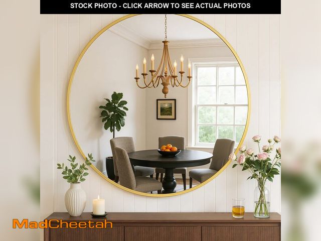 Lot 74-13844354 - Atilioo Bathroom Mirror for Wall, 24 Inch Round Mirror, Matte Gold Metal Framed Circle Vanity Mirror...