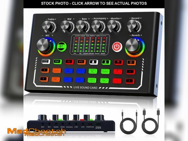 Lot 74-11411725 - Facmogu F009 Live Sound Card, Wireless Bluetooth Audio Mixer, Podcast Audio Mixer with RGB Colorful ...