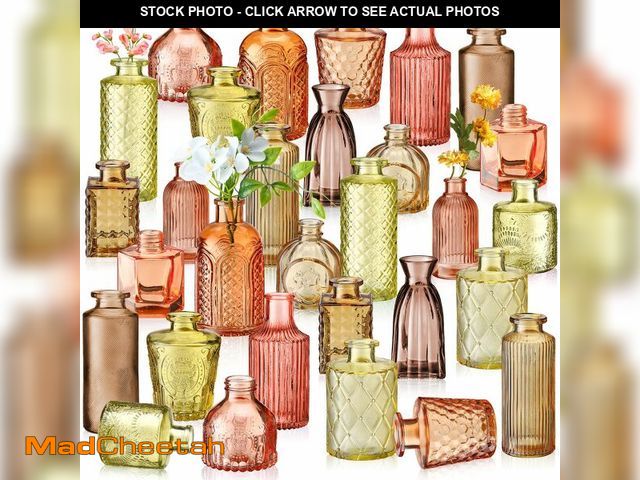 Lot 74-14215469 - Yaomiao 30 Pcs Vases Bulk Colored Flower Glass Bud Vases Valentine Vintage Colored Glass Bottles Col...