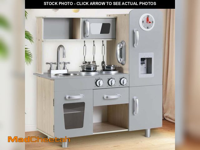 Lot 74-13061654 - Arlopu Wooden Kids Play Kitchen, Pretend Kitchen Playset Interactive Cooking Toys with Realistic Sou...