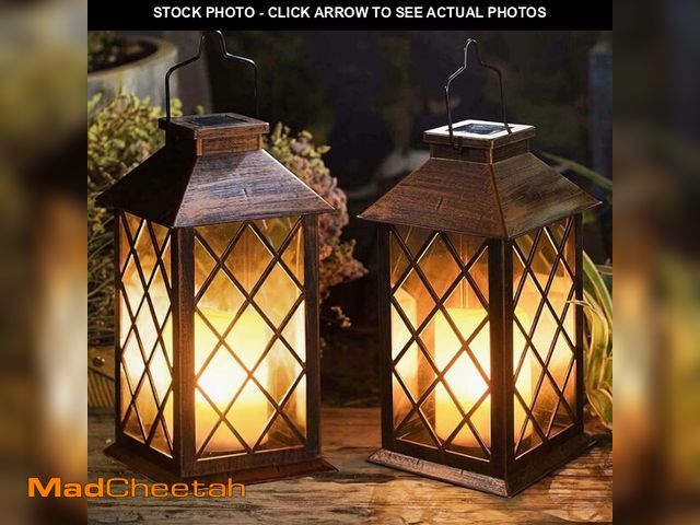 Lot 74-12431400 - [2 Pack] TAKE ME 14" Solar Lantern Outdoor Garden Hanging Lantern Waterproof LED Flickering Flameles...