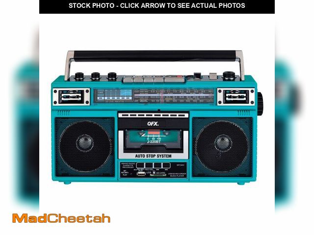 Lot 74-14430885 - QFX Retro Bluetooth Boombox Cassette Tape Player Recorder, J-220BT, Aqua - USED