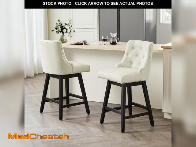 Lot 74-12134545 - Krcix 26" Counter Height Bar Stools Set of 2, 360ÃÂ° Swivel Bar Stools with Backs and Solid Wood Le...