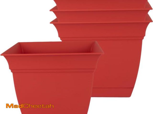 Lot 74-12332584 - The HC Companies Eclipse Square Plastic Planter w/Attached Saucer - Outdoor &amp; Indoor Plant Pot w...