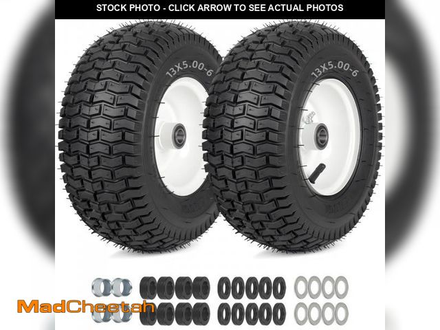 Lot 74-12436487 - GICOOL 13x5.00-6 Rubber Lawn Mower Tire and Wheel, 2 Pcs Replacement 13x5-6nhs Riding Mowers Lawn Pn...