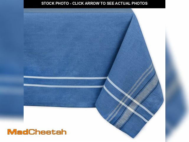Lot 74-12632922 - DII French Stripe Tabletop Collection Farmhouse Style Dining Table Linen Tablecloth, 60x104, Blue Ch...